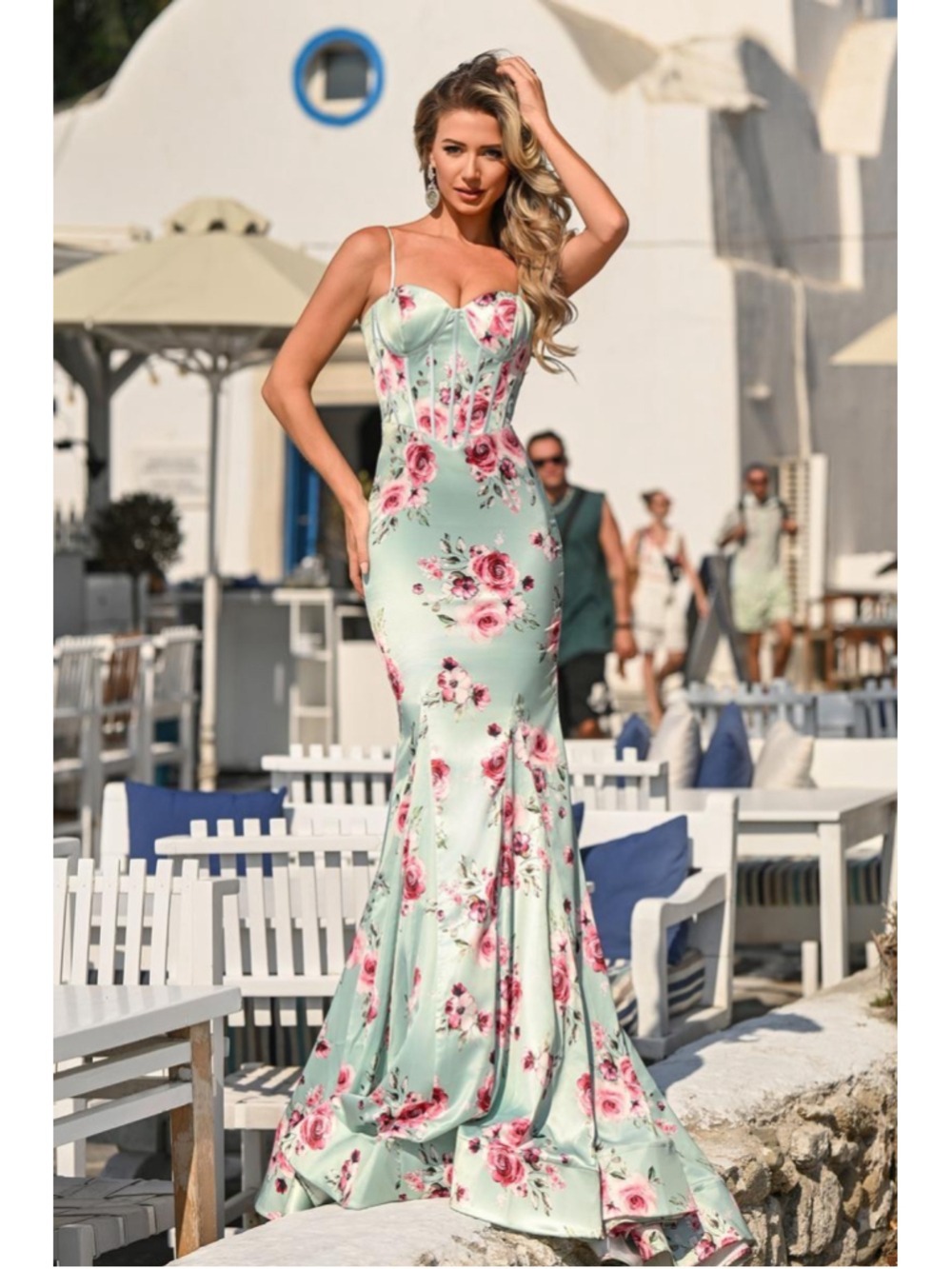 Women's Portia & Scarlett Floral Prom Dress Size 6 Green Pink
